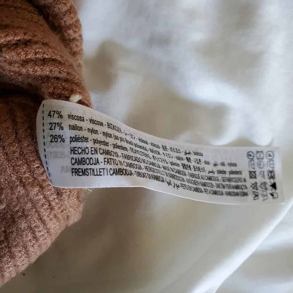 ZARA | Turtleneck Tapered Sleeve Ribbed Bodice Warm Brown Sweater (Size S) - Picture 8 of 9